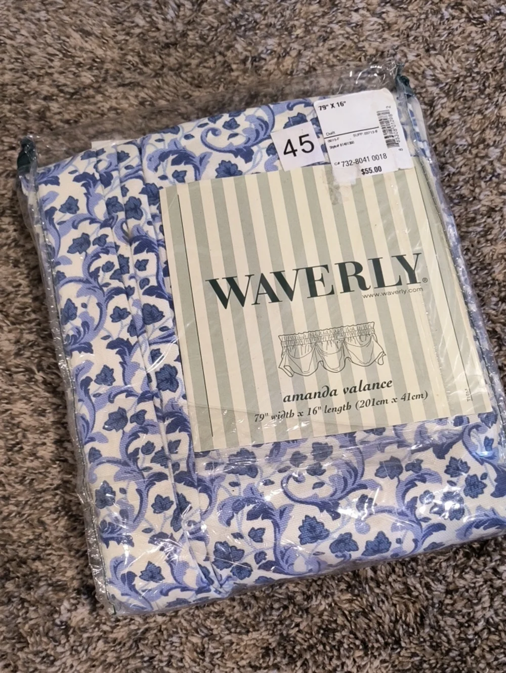 Waverly Blue and White Amanda Valance - Floral Scroll Print 79
